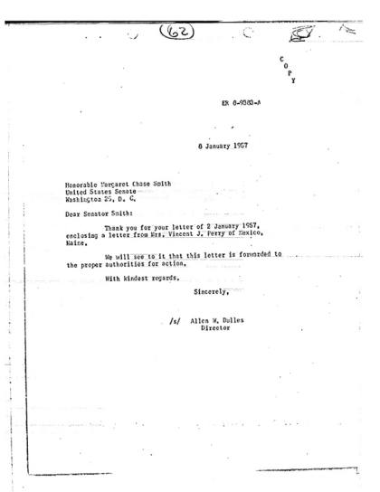 Carta de la CIA sobre un informe OVNI de 1957