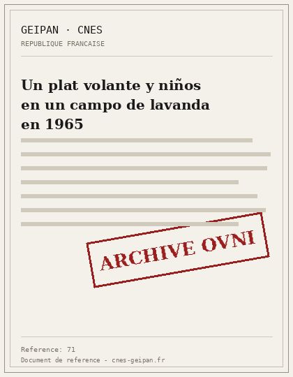 Un plat volante y niños en un campo de lavanda en 1965