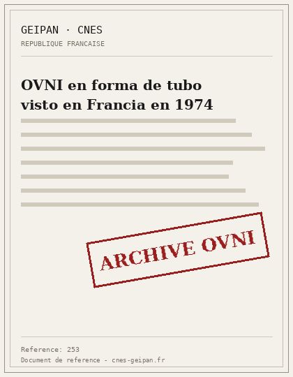 OVNI en forma de tubo visto en Francia en 1974