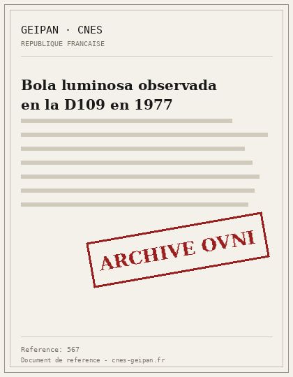 Bola luminosa observada en la D109 en 1977