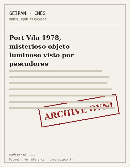 Port Vila 1978, misterioso objeto luminoso visto por pescadores