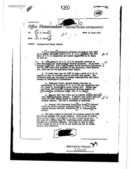 Memorando de la CIA sobre objetos voladores no identificados