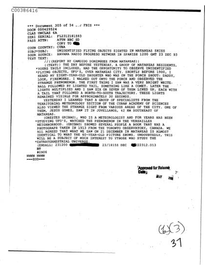 OVNI observados en Matanzas en 1993