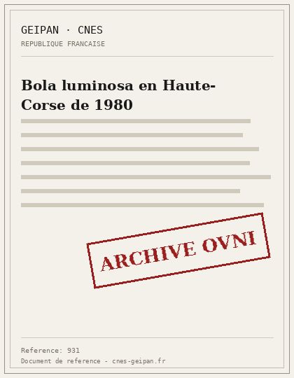 Bola luminosa en Haute-Corse de 1980