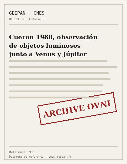 Cueron 1980, observación de objetos luminosos junto a Venus y Júpiter