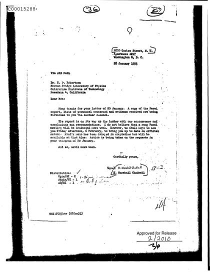 Correspondencia sobre el informe OVNI del Panel Robertson
