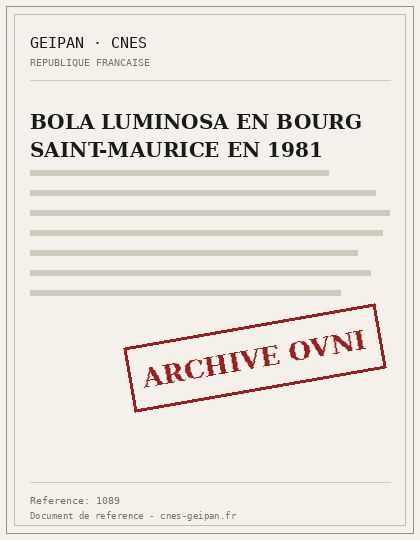 BOLA LUMINOSA EN BOURG SAINT-MAURICE EN 1981