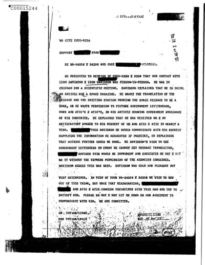 CIA y contacto con un ciudadano sobre un OVNI