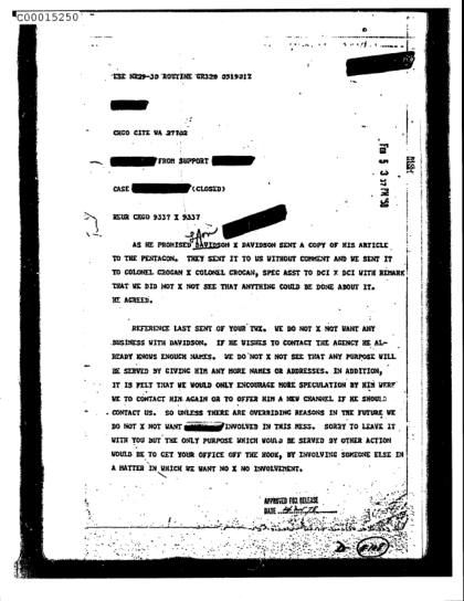 CIA y contacto con un investigador de OVNI