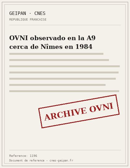 OVNI observado en la A9 cerca de Nîmes en 1984