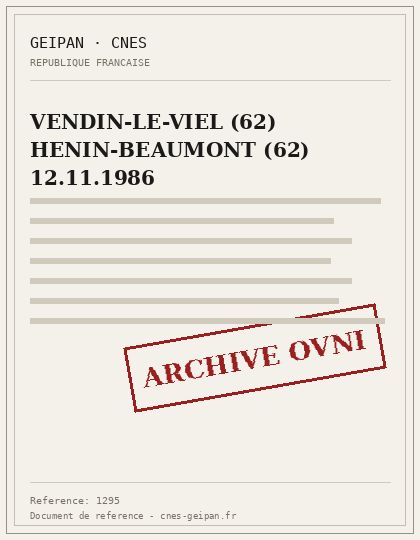 VENDIN-LE-VIEL (62) HENIN-BEAUMONT (62) 12.11.1986