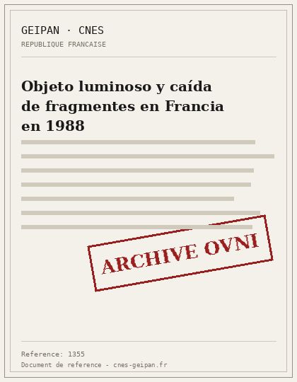 Objeto luminoso y caída de fragmentes en Francia en 1988