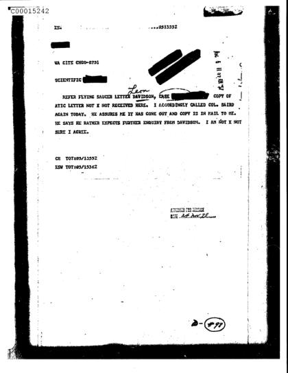 CIA y objetos voladores no identificados