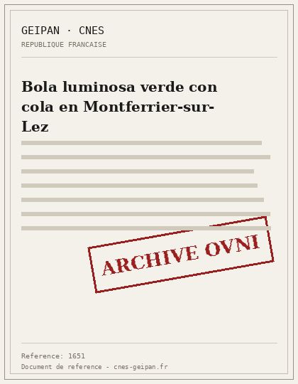 Bola luminosa verde con cola en Montferrier-sur-Lez