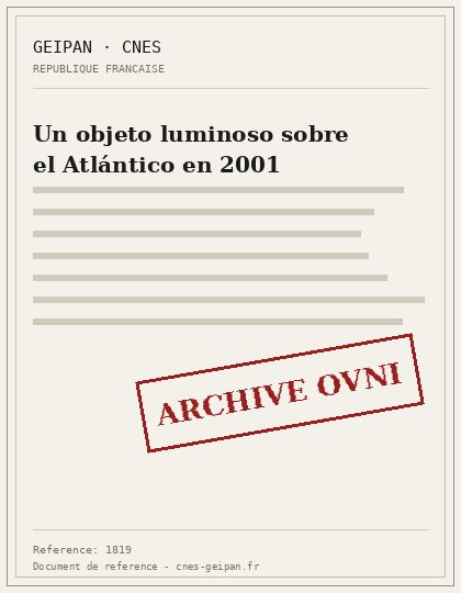 Un objeto luminoso sobre el Atlántico en 2001