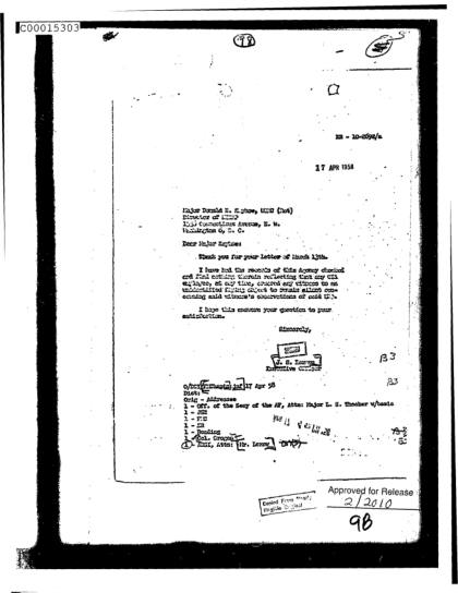 Carta de respuesta sobre documentos OVNI de la CIA
