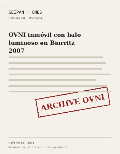 OVNI inmóvil con halo luminoso en Biarritz 2007