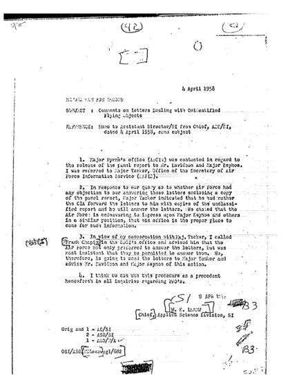 CIA y cartas sobre objetos voladores no identificados