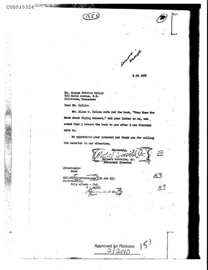 Carta de la CIA sobre un libro de OVNI