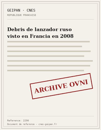 Debris de lanzador ruso visto en Francia en 2008
