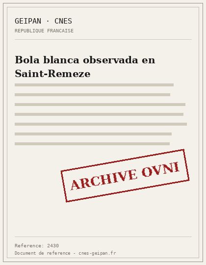Bola blanca observada en Saint-Remeze
