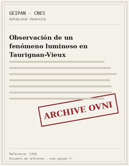 Observación de un fenómeno luminoso en Taurignan-Vieux