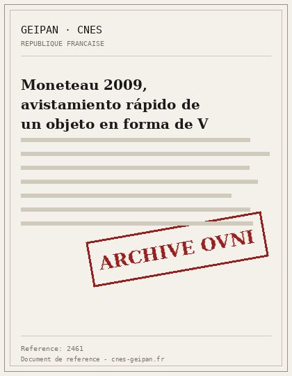 Moneteau 2009, avistamiento rápido de un objeto en forma de V