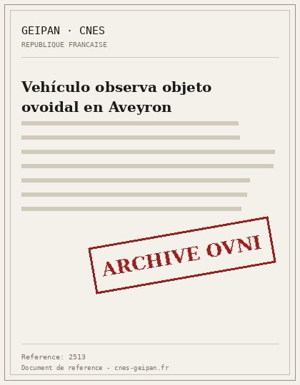 Vehículo observa objeto ovoidal en Aveyron