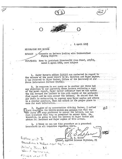 CIA y cartas sobre OVNI