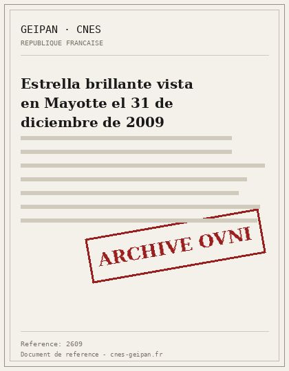 Estrella brillante vista en Mayotte el 31 de diciembre de 2009