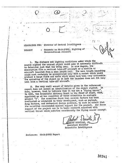 OVNI observado en 1954 y evaluación de la CIA