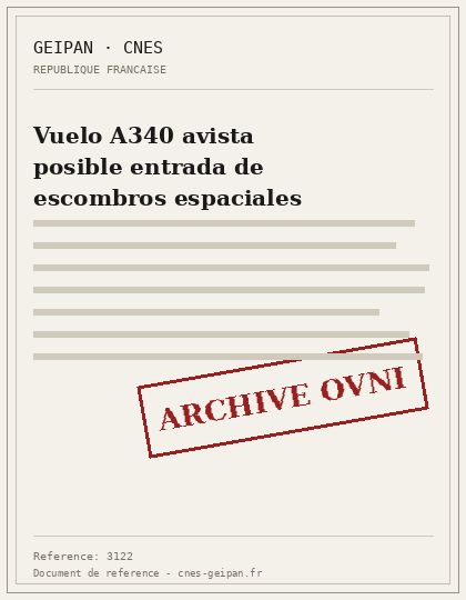 Vuelo A340 avista posible entrada de escombros espaciales