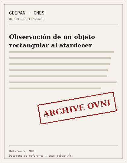 Observación de un objeto rectangular al atardecer