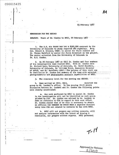 Condon visita NPIC para investigación OVNI
