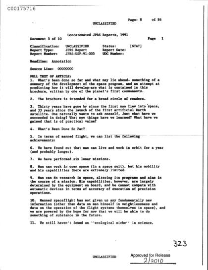 Avances espaciales soviéticos y estadounidenses, 1991