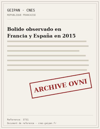 Bolide observado en Francia y España en 2015