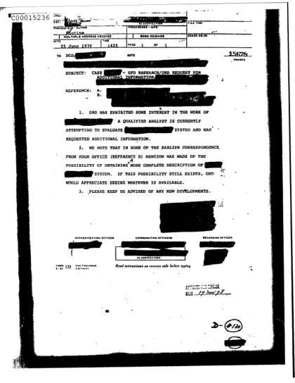 Interés de la CIA en sistemas de análisis OVNI