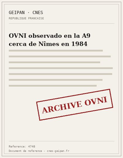 OVNI observado en la A9 cerca de Nîmes en 1984