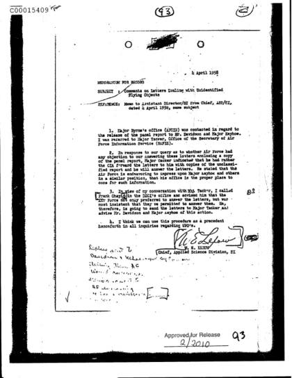 CIA y cartas sobre objetos voladores
