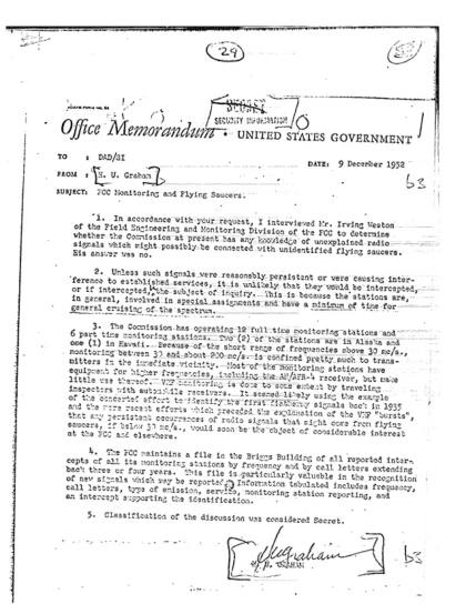 CIA investiga señales OVNI en 1952