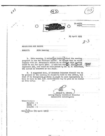 Reunión propuesta con el gobernador Peterson en 1953
