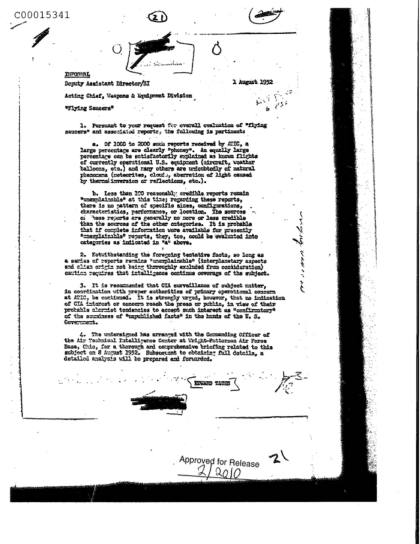Estudio de la CIA sobre objetos voladores no identificados