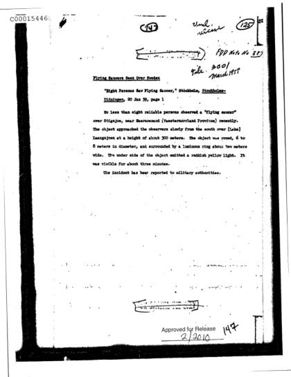 OVNI observado sobre Suecia en 1959