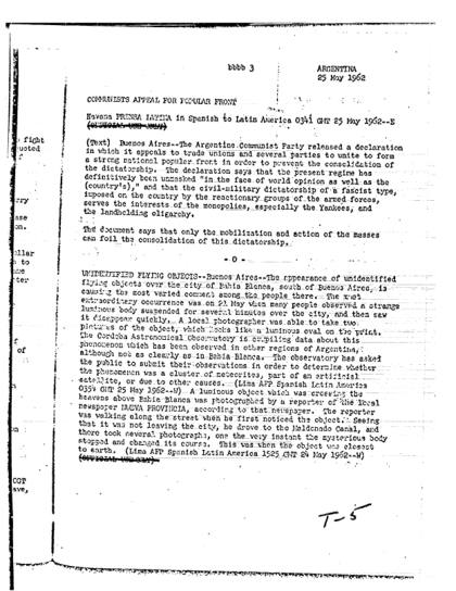 OVNI sobre Buenos Aires en 1962