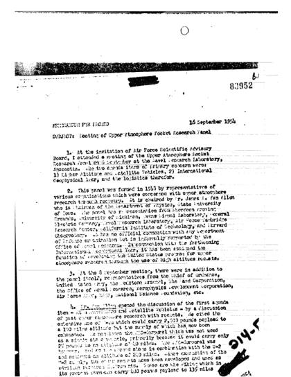 CIA y proyectos espaciales en 1954
