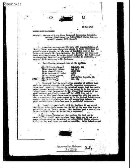 Reunión de la CIA sobre informes OVNI con la Fuerza Aérea