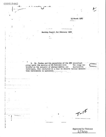 Informe mensual sobre OVNI de febrero de 1967