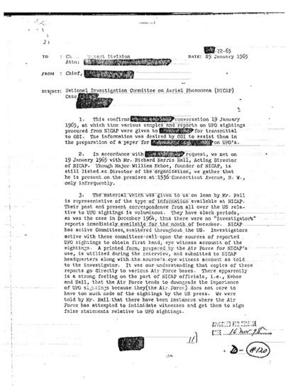 CIA comparte informe sobre OVNI con NICAP