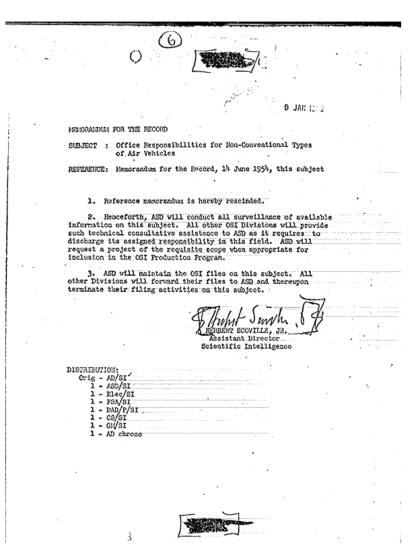 Responsabilidades de la CIA sobre objetos aéreos no convencionales
