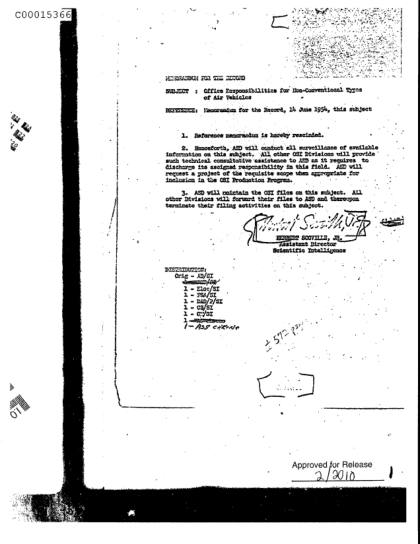 Reorganización de responsabilidades OVNI en la CIA